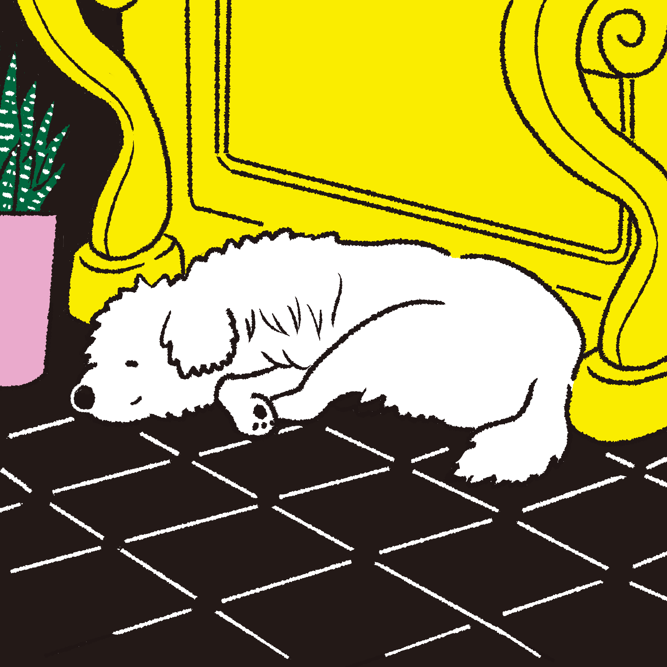 安心して眠る犬のイラスト イラストレーター 一二三かおりhp